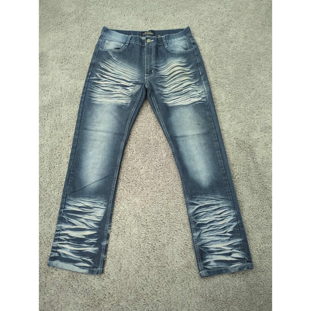 Black Lacquer Jeans Mens 34x31 Whiskered‎ Wash Straight Loose Streetwear